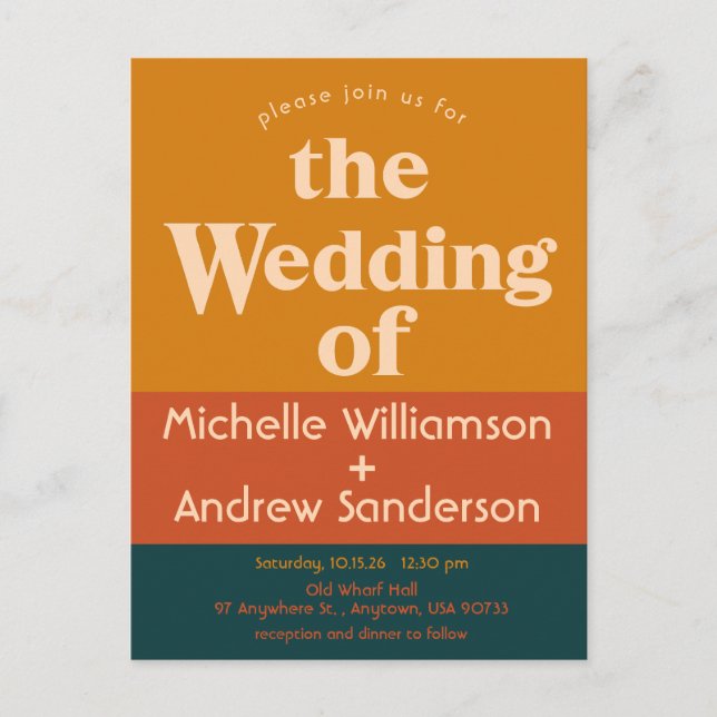 Postal De Invitación Naranja Peacock Moderno Retro (Anverso)