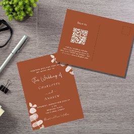 Postal De Invitación Naranja quemado eucalipto boda de detalles del cód