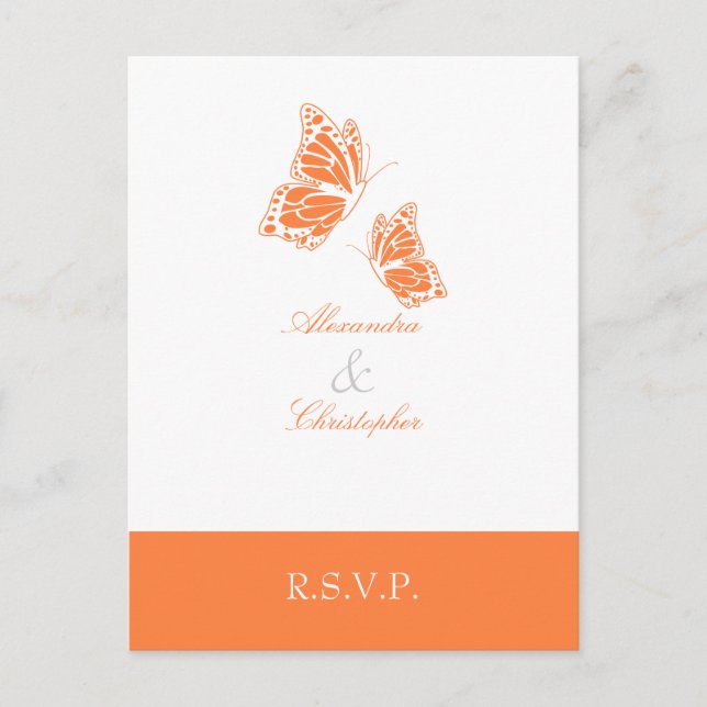 Postal De Invitación Naranja simple mariposa RSVP 2 (Anverso)