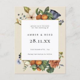 Postal De Invitación Naranja Summer Floral Boho Botánico Guardar la fec