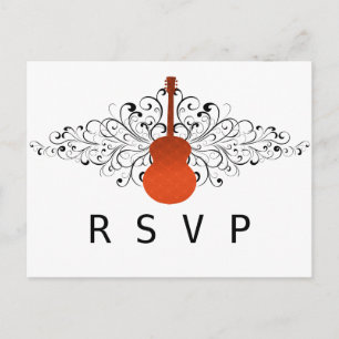 Postal De Invitación Naranja Swirls Guitar RSVP Postcard
