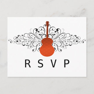 Postal De Invitación Naranja Swirls Guitar RSVP Postcard