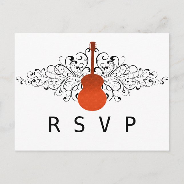 Postal De Invitación Naranja Swirls Guitar RSVP Postcard (Anverso)