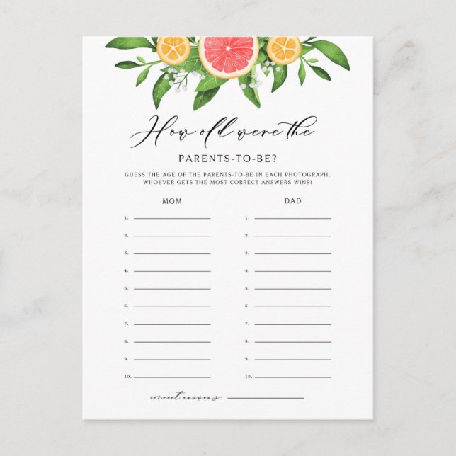 Postal De Invitación Naranjas y pomelo ¿Qué edad tenían los padres? (Anverso)