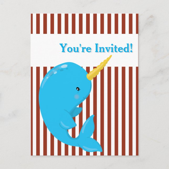 Postal De Invitación Narwhal ártico con franja roja-blanca (Anverso)