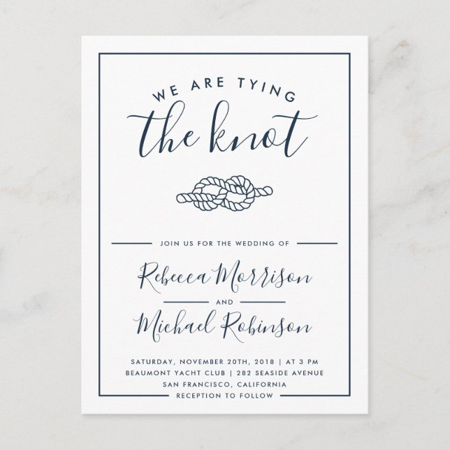 Postal De Invitación Náutica moderna que ata al Boda del nudo (Anverso)