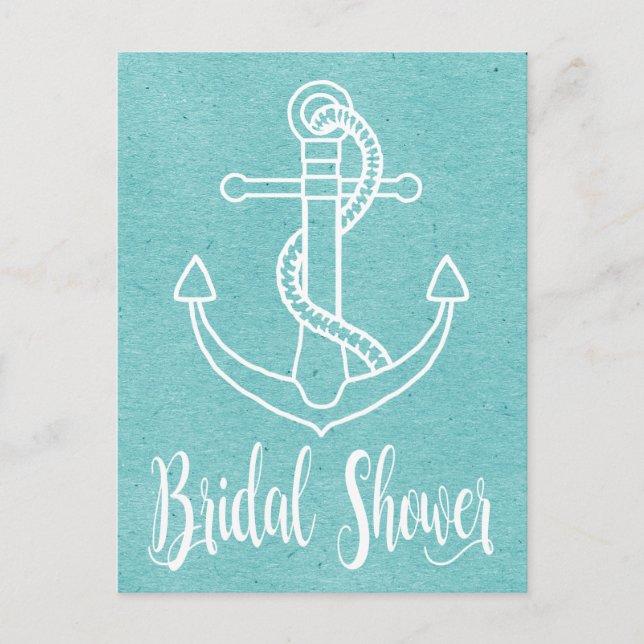 Postal De Invitación Nautical Blue Bridal Shower Ship Anchor (Anverso)