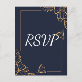 Postal De Invitación Naval y floral dorada RSVP