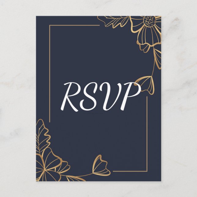 Postal De Invitación Naval y floral dorada RSVP (Anverso)