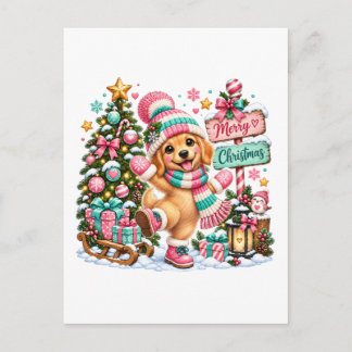 Postal De Invitación Navidad con Retriever Dorado