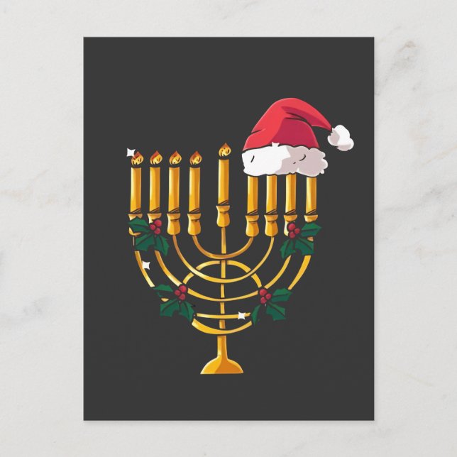 Postal De Invitación Navidad Hanukkah Judío Santa Menorá  (Anverso)