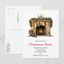 Postal De Invitación Navidades acogedores de la chimenea de Victoria