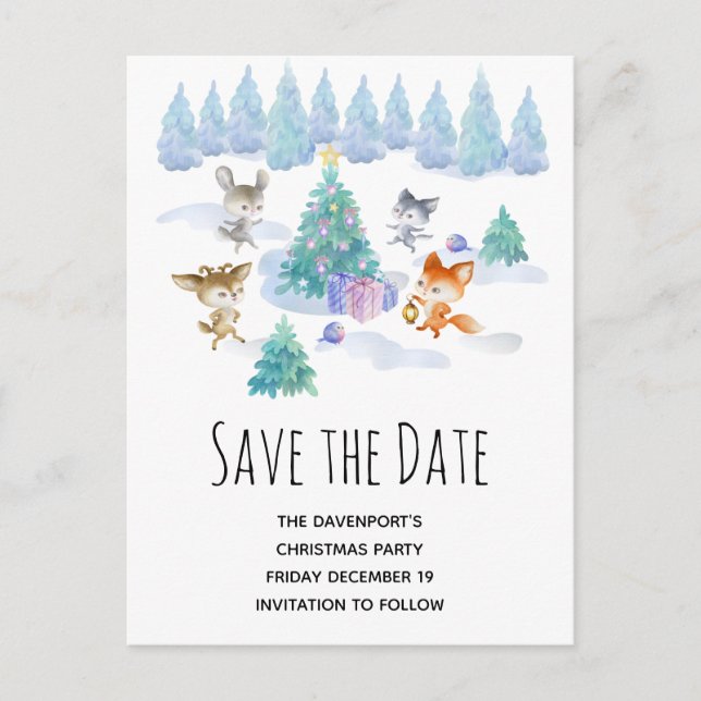 Postal De Invitación Navidades bailarines ayudan a los animales foresta (Anverso)
