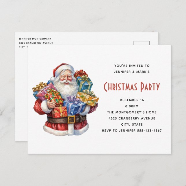 Postal De Invitación Navidades Clásicos de Jolly Santa Claus (Anverso / Reverso)