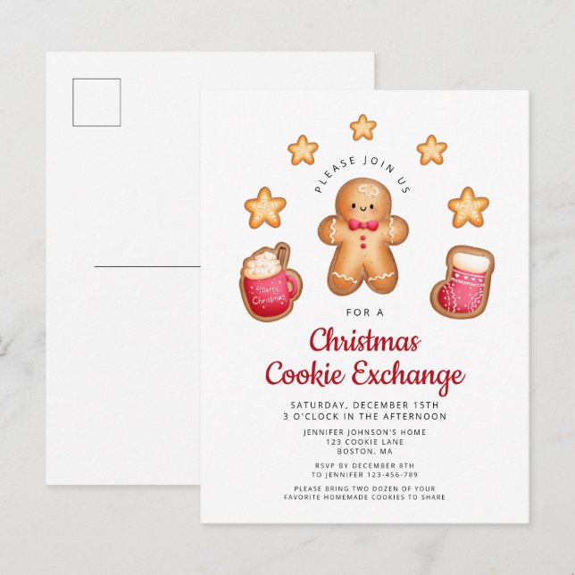Postal De Invitación Navidades Cookie Exchange Cute Gingerbread Man (Anverso / Reverso)