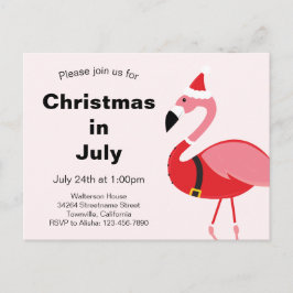 Postal De Invitación Navidades de Flamingo Santa en julio