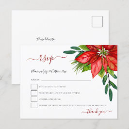 Postal De Invitación Navidades de follaje de Poinsettia Roja Boda RSVP