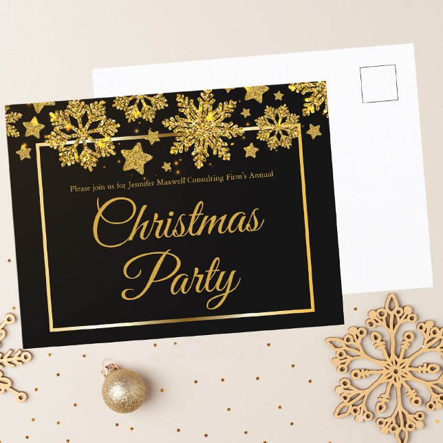 Postal De Invitación Navidades de negocios Fiesta Black Gold Snowflake (Subido por el creador)