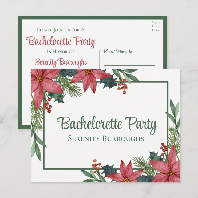 Postal De Invitación Navidades de Poinsettia del Partido de la Bachille (Anverso / Reverso)