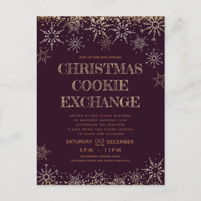 Postal De Invitación Navidades de Winter Cookie Exchange Burgundy Holid (Anverso)