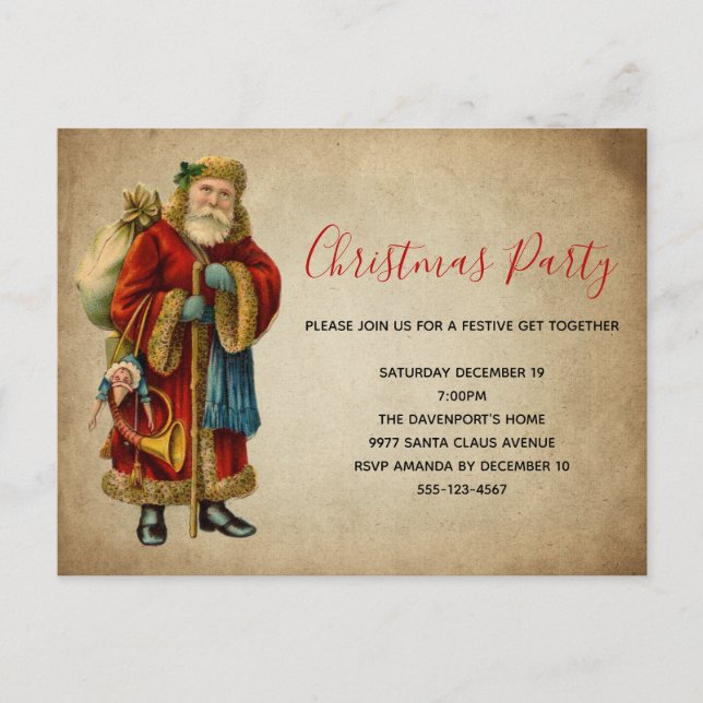 Postal De Invitación Navidades del Viejo Mundo Viejo Santa Claus (Anverso)