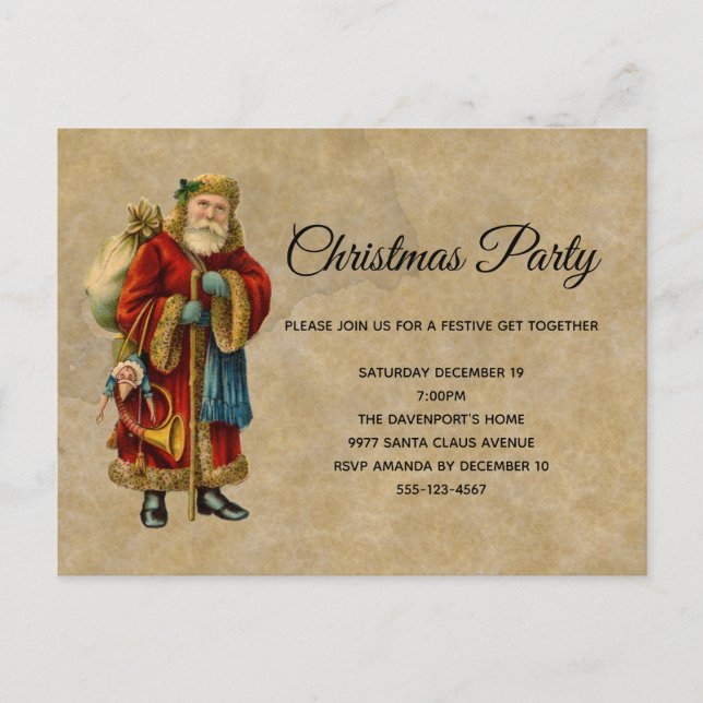 Postal De Invitación Navidades del Viejo Mundo Viejo Santa Claus (Anverso)