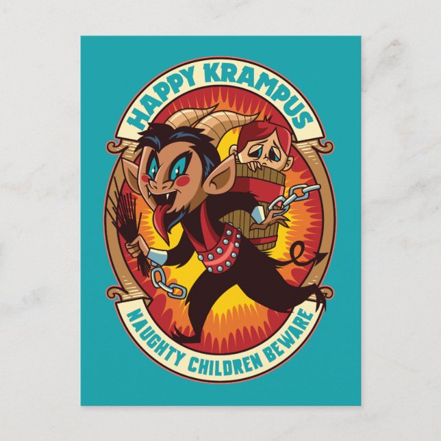 Postal De Invitación Navidades Felices Krampus Niños traviesos Cuidado (Anverso)