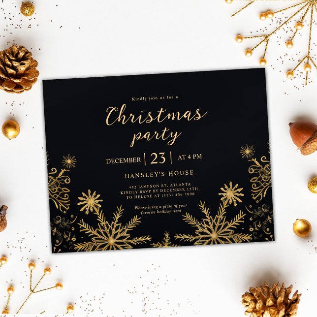 Postal De Invitación Navidades Fiesta elegante moderno vacaciones en ne (Christmas Party Modern Elegant Black Holiday Invitation Postcard)