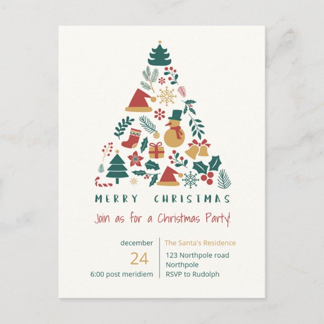 Postal De Invitación Navidades Fiesta Merry en diciembre de invierno (Anverso)