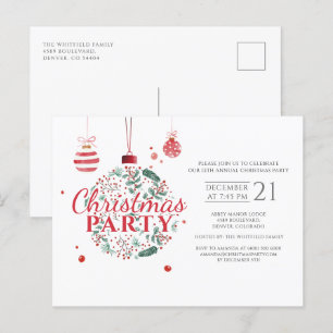 Postal De Invitación Navidades Fiesta rojo y verde de vacaciones