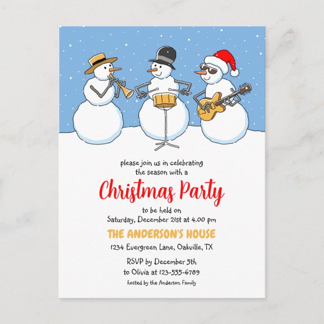 Postal De Invitación Navidades Fiesta Temporada de Festividades Snowmen (Anverso)