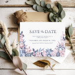 Postal De Invitación Navidades Foliage Winter Save the Date<br><div class="desc">Elegante fiesta de Navidades salva la postal de fecha,  con un fondo blanco clásico decorado con un follaje invernal suave rosa y gris plateado y decoraciones y plantilla baubles que es fácil de personalizar.</div>