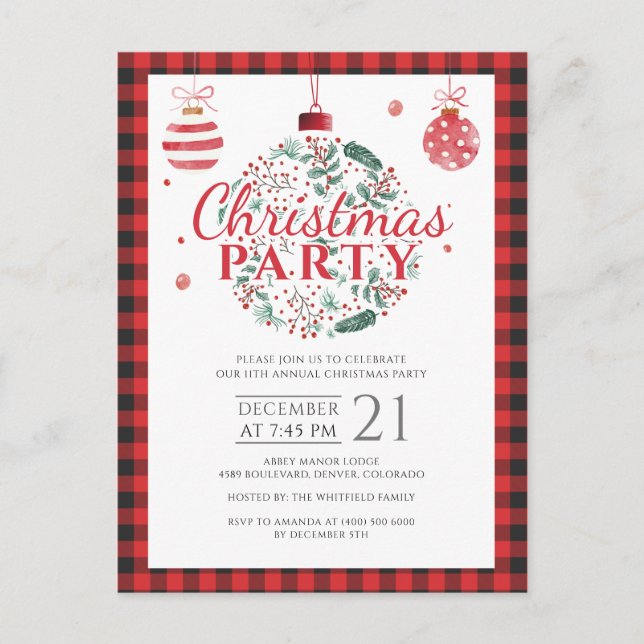 Postal De Invitación Navidades Holiday Country Lumberjack Buffalo Fiest (Anverso)