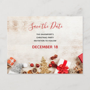 Postal De Invitación Navidades Junta de Madera Rústica Salven la fecha
