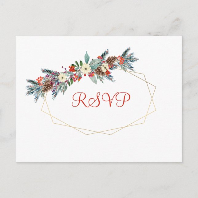 Postal De Invitación Navidades marco dorado estacional floral boda rsvp (Anverso)