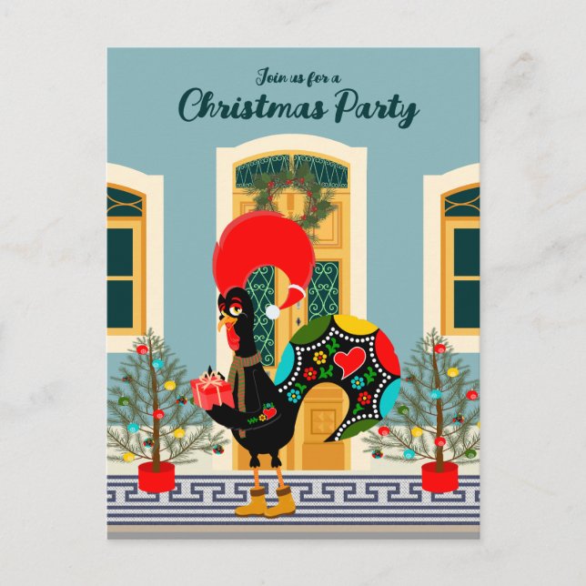 Postal De Invitación Navidades portugueses Fiesta en la Casa con Rooste (Anverso)