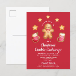 Postal De Invitación Navidades rojos Cookie Exchange Cute Gingerbread M