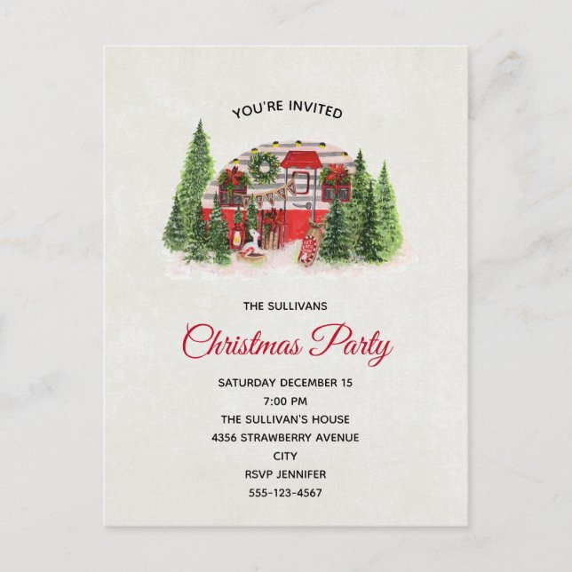 Postal De Invitación Navidades Trailer Camper Rustic Theme Party (Anverso)