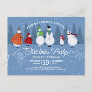 Postal De Invitación Navidades virtuales Fiesta Snowman patinando pinos