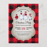 Postal De Invitación Navidades virtuales Fiesta Snowman Red Buffalo<br><div class="desc">Esta encantadora invitación virtual del Partido de los Navidades incluye una familia de hombres de nieve que patina juntos en un fondo beige bordeado por búfalos rojos y negros cubiertos de nieve en caída. Diseñado por la artista ©Susan Coffey.</div>