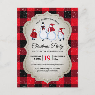 Postal De Invitación Navidades virtuales Fiesta Snowman Red Buffalo
