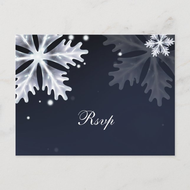 Postal De Invitación Navy Blue copos de nieve rsvp boda de invierno (Anverso)