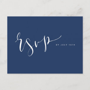 Postal De Invitación Navy Blue Modern Simple Script Wedding RSVP