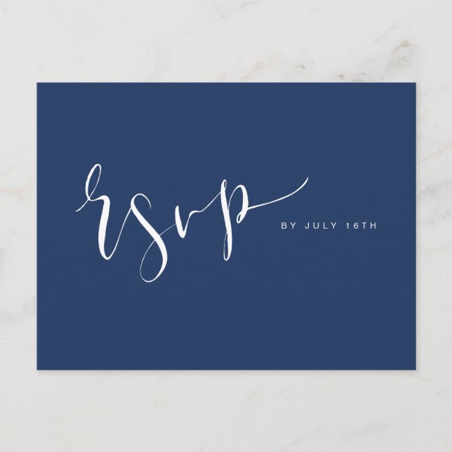 Postal De Invitación Navy Blue Modern Simple Script Wedding RSVP (Anverso)