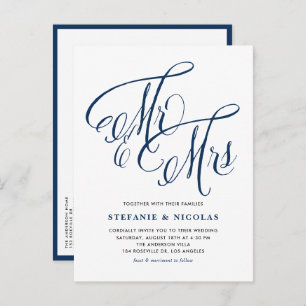 Postal De Invitación Navy Blue Mr. y la Sra. Rustic Calligraphy Boda