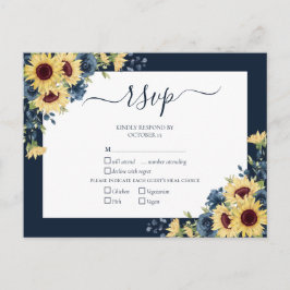 Postal De Invitación Navy Blue Sunflower Boda de guión botánico RSVP
