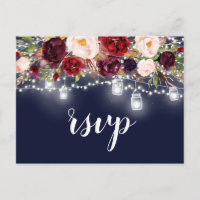 Navy Burgundy Floral Mason Jar String Lights RSVP