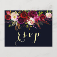 Navy Burgundy Marsala Rustic Boho Wedding RSVP