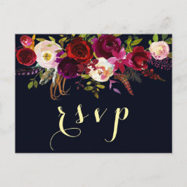 Postal De Invitación Navy Burgundy Marsala Rustic Boho Wedding RSVP