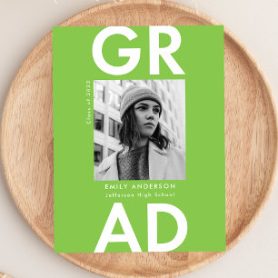 Postal De Invitación Negrita Grad Lime Green Photo Graduation Party